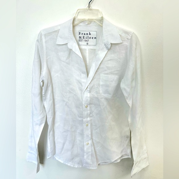Frank & Eileen Fitted White 100% Linen Button Down Small Long Sleeve Shirt $258 - Picture 3 of 9